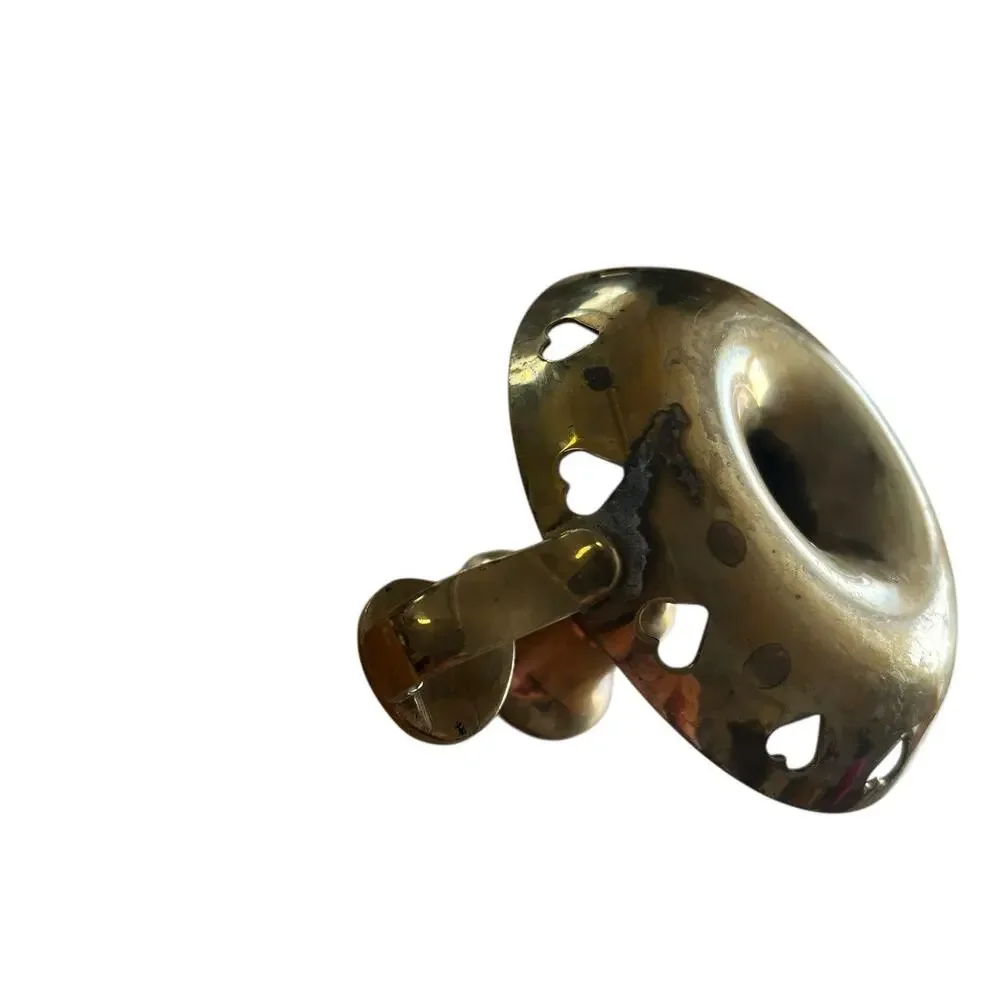 Brass Candlestick Holder Chamber Light Heart Cutouts Small Vintage Unpolished